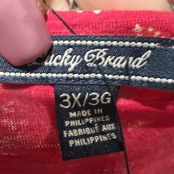 Lucky Brand Tunic Top Womens 3XL Red Paisley Boho Henley Short Sleeve - Picture 7 of 7